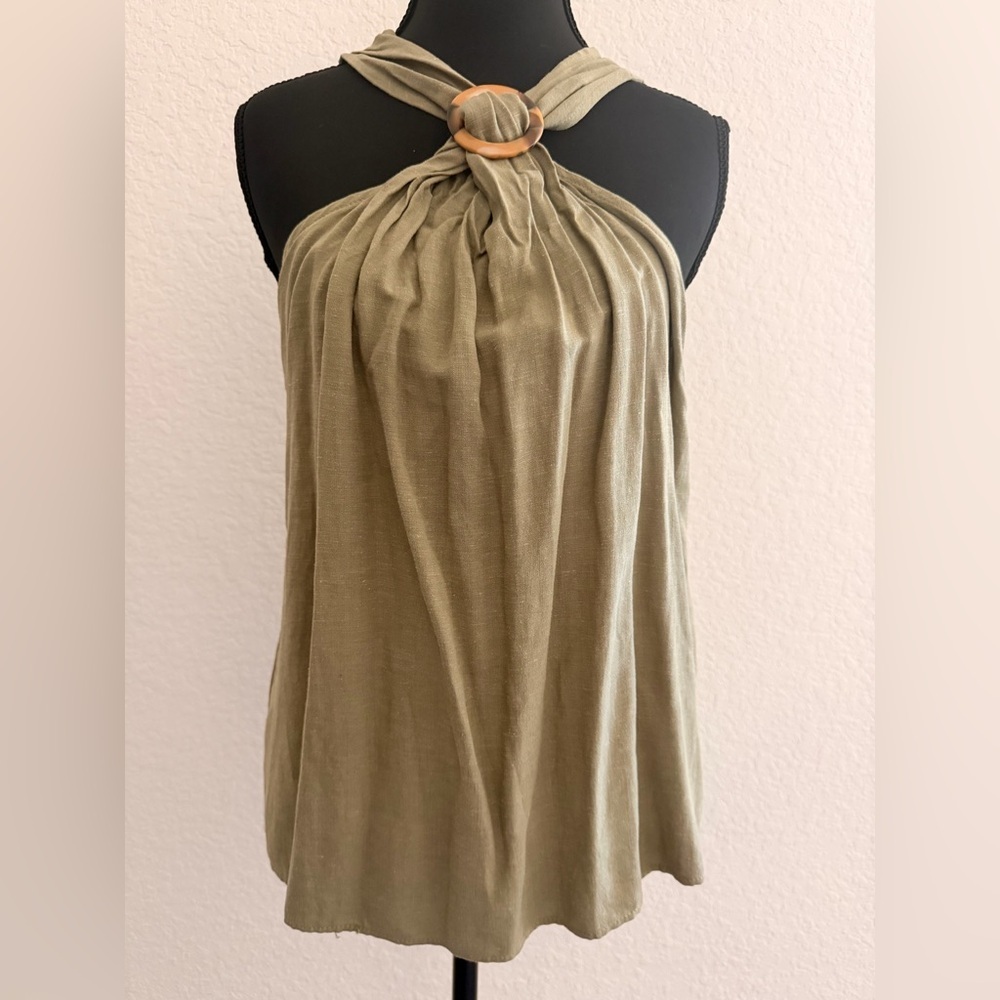 ZARA Olive Green Linen Halter Top | Acrylic Ring